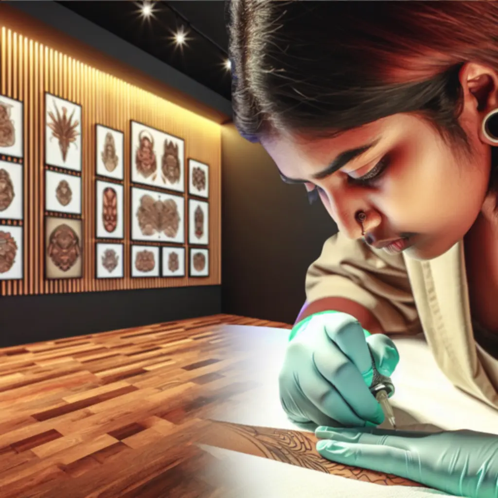 Detail van een fijne lijn-tattoo in minimalistishe stijl