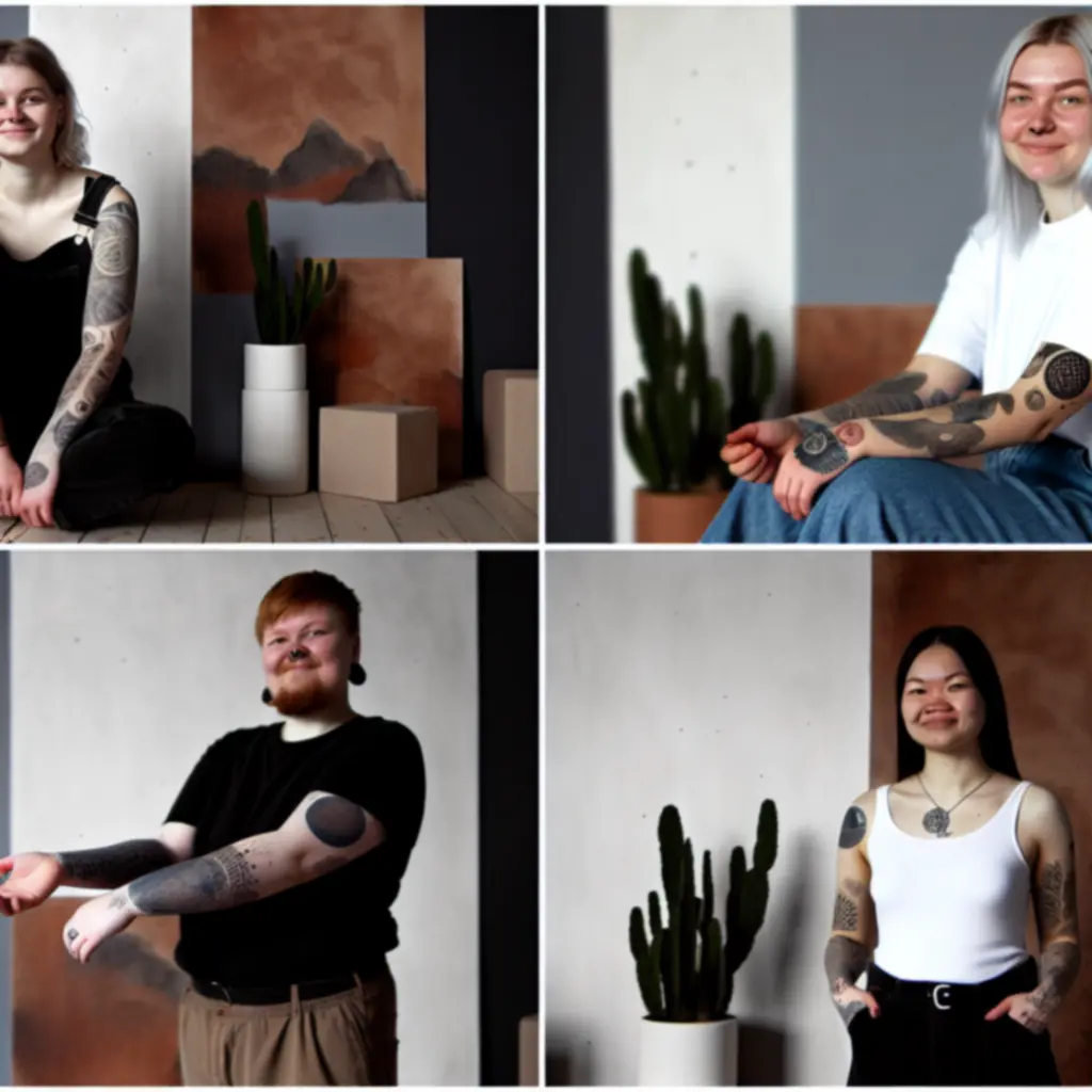 Curatie van ingezonden klantfoto’s met verschillende tatoeages in dagelijkse situaties.