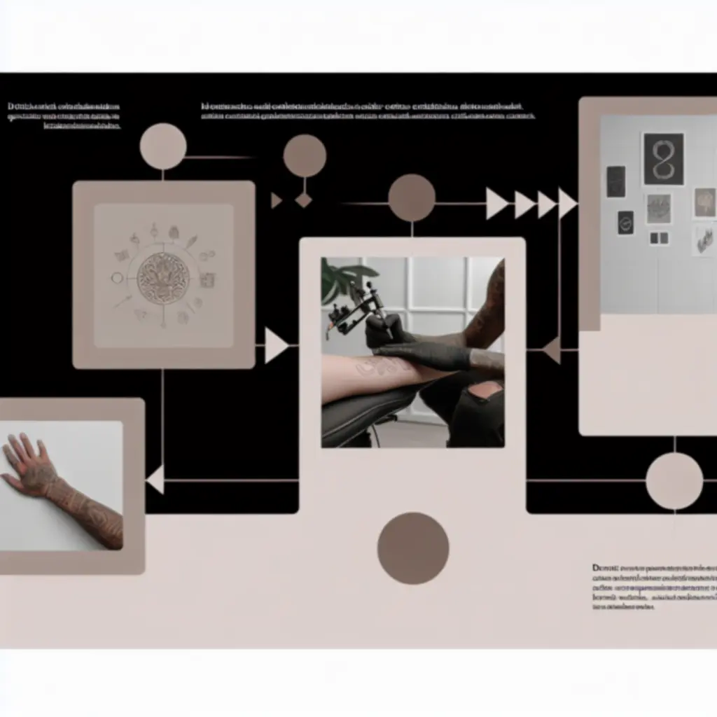 Infografische tijdlijn van het tattoo designproces van idee tot definitieve goedkeuring.