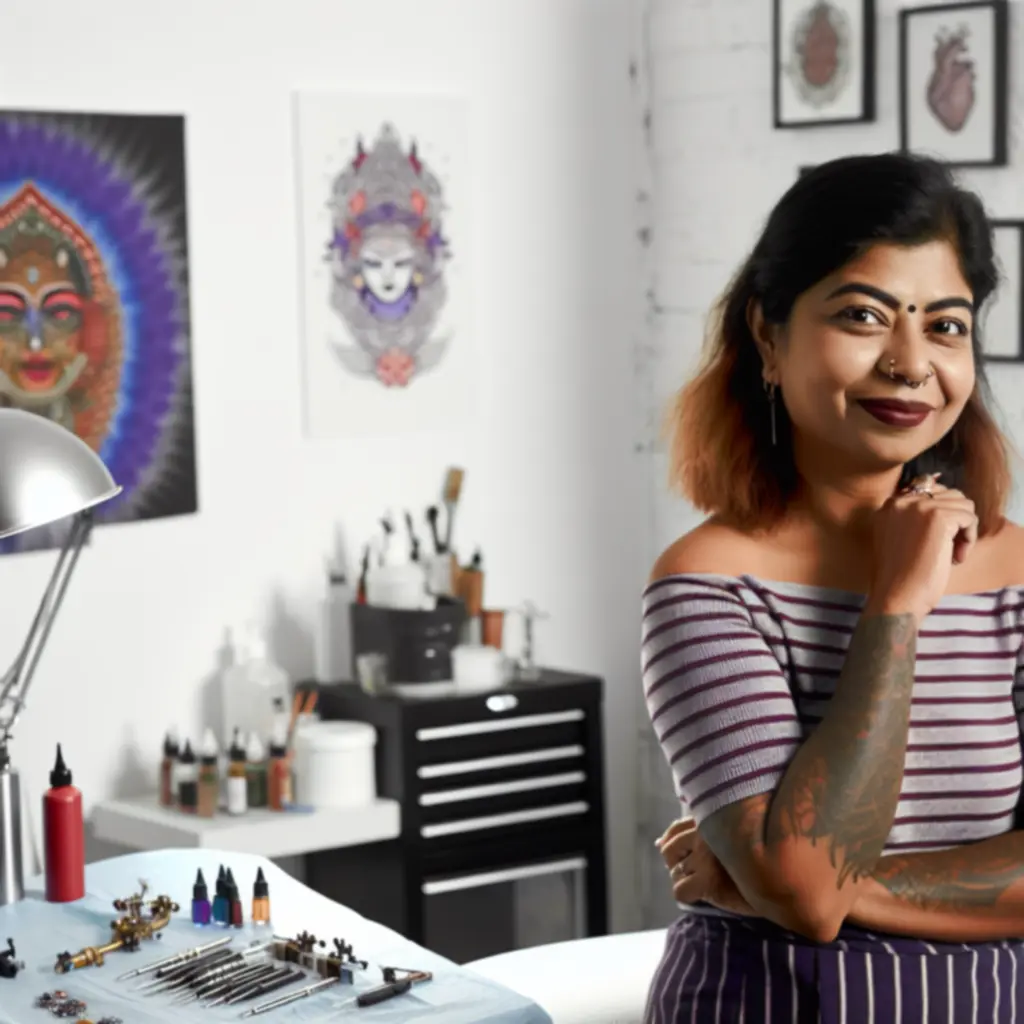 Portret van de uitgelichte tattoo-artist in de studio.