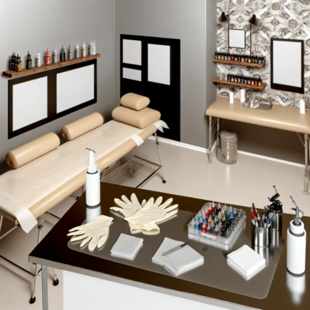 Voorbereide tattoo-opstelling in de studio van Ink Atelier